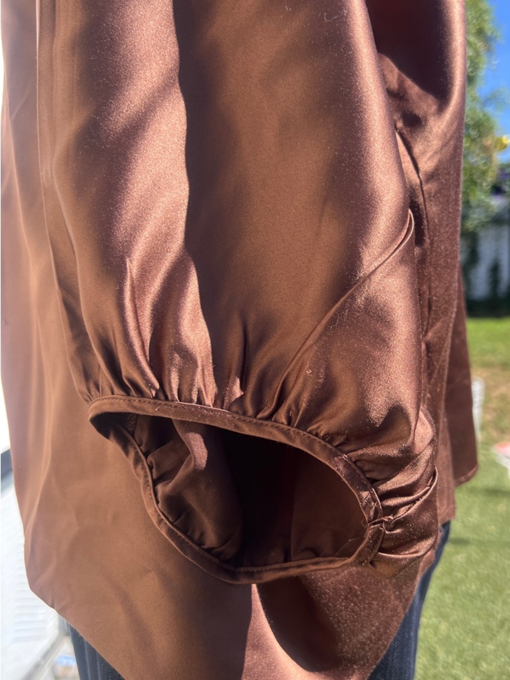New York & Company Brown Satin Tunic with Leopard-Print V Inset - Picture 7 of 7
